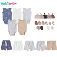 Kiddiezoom Sơ Sinh Bé Trai Bộ Quần Áo Không Tay Body Quần Short Mũ Găng Tay Tất Dễ Thương Áo Liền Quần Màu Xanh Trơn Găng Tay Cho Bé Hoạt Hình