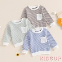 Kidsup1-áo Hoodie dài tay cổ tròn sọc áo mùa thu quần áo cho bé gái bé trai