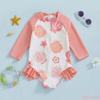 Kidsup1-kids Bé Gái Bikini Dài Tay Áo Bơi Vỏ In Zipped Cho Bãi Biển Mùa Hè