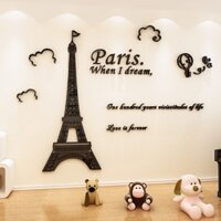 Kiến trúc Paris Tháp Eiffel Tranh mica khinh khí cầu 3D pha lê ba chiều dán tường acrylic cho phòng trẻ em homestay mẫu giáo dán tường trang trí