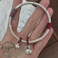Kiềng Bạc TÂY TẠNG nguyên chất s999 mix charm thỏ ngọc - vòng tay bạc phong thuỷ