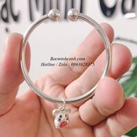 Kiềng bạc tròn 2 đầu bi mix charm chuột cho bé TE211