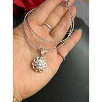 Kiềng cổ mềm bạc italy 925 xi bạch kim dạng xoắn 1.5 li dài 42 cm mặt bạc 925 full đá viên chủ 6 li đường kính 18.2 mm