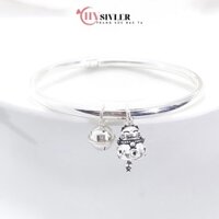 Kiềng tay bạc ta charm mèo thần tài mix chuông dễ thương kiềng tay lắc tay bạc nữ dày dặn