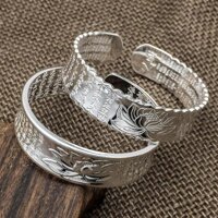 Kiềng tay hoa sen bạc 925 khắc Bát nhã tâm kinh