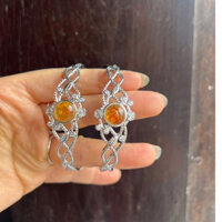 Kiềng tay khung đồng xi kim tĩnh điện bền freesize hở dưới gắn hổphách nở hoa thật 10 li có 2 loại hoa vàng hoặc nâu