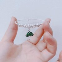 Kiềng tay, Vòng Tay, Lắc Tay Bạc Ta Hình Hoa Sen Xanh Chính Hãng Bạc Hiểu Minh LTU588K