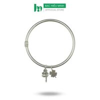 Kiềng Tay Vòng Tay, Lắc Tay Bạc Ta Tròn Trơn Charm Mèo Thần Tài Cỏ 4 Lá May Mắn BẠC HIỂU MINH LTU586