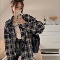 Kii Wii Áo Sơ Mi Nữ Dài Tay Sọc Caro Form Rộng Thời Trang Mới