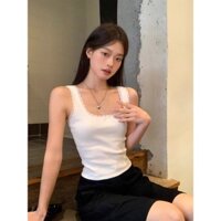 Kii Wii Áo Vest ren nơ trắng mùa hè dành cho nữ Áo khoác ngoài đáy 250402