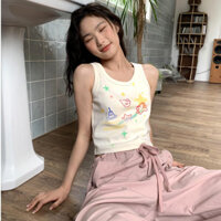 Kii Wii Mùa hè mới Graffiti In Slim Fit Áo hai dây ngắn dành cho nữ 240409
