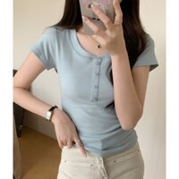 Kii Wii Mùa Hè Mới Hàn Quốc Màu Trơn Slim Fit Ngắn Đa Năng Áo Thun Nữ Tay Ngắn 240709