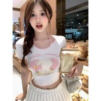 Kii Wii Mùa hè Mới Treo Cổ Rỗng Slim Fit Áo Thun Ngắn Tay Nữ 240314