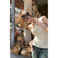 Kii Wii Mùa hè Slim-fit Dây Cổ Handmade Móc Hoa Nữ Ống Top 250318