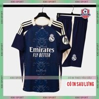 [KikiSport Có in lưng - HÀNG Strivend MỚI VỀ ĐẸP] Bộ quần áo Real Madrid than 2024/25 hàng đẹp vải mè logo thêu