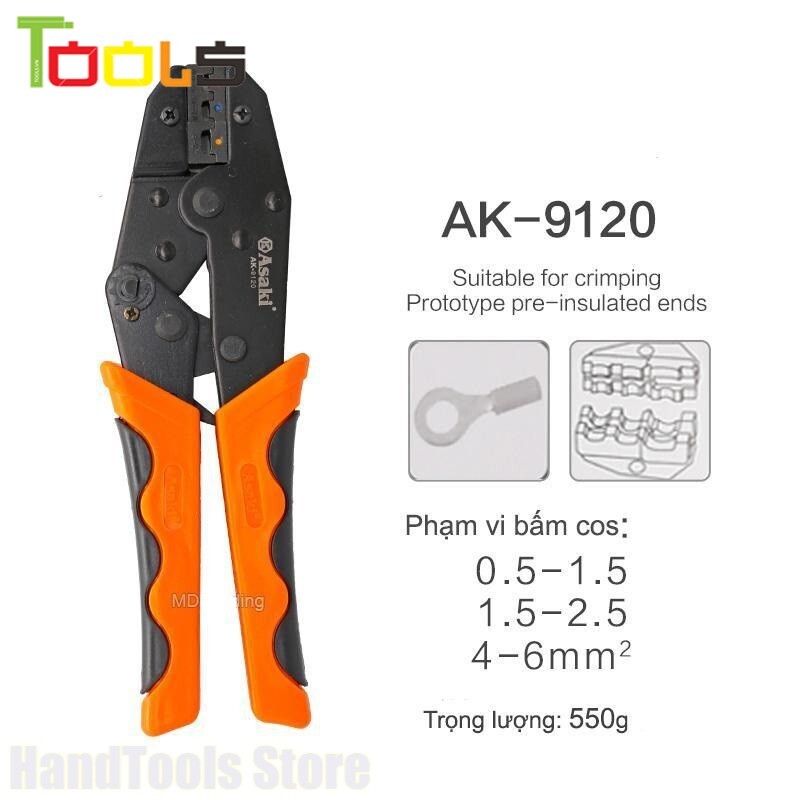 Kìm bấm cos C có bọc nhựa Asaki AK-9120