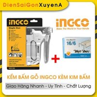 Kìm bấm đinh ghim gỗ điều chỉnh tăng lực 4-14mm Tặng 5000 đinh ghim INGCO HSG1403