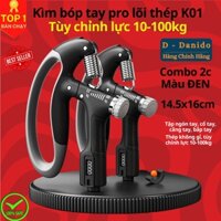 Kìm bóp tay, Kìm tập cơ tay dụng cụ tập gym tại nhà điều chỉnh lực 10-100kg có đếm số tự động D Danido - Combo 2c Pro Đen