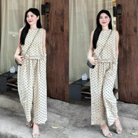 [Kim Clothing] Set bộ nữ chấm bi áo sát nách viền tà bèo form rộng + quần baggy có túi lưng thun