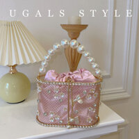 Kim loại Nơ Ngọc Trai Giỏ rau lồng xô Túi Dự Tiệc Nước Kim Cương lụa cầm tay túi đeo chéo