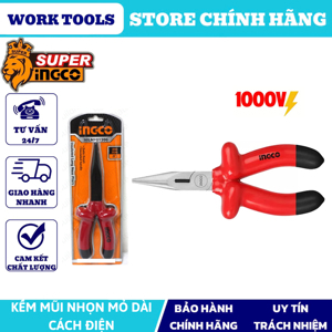 Kìm mũi nhọn mỏ dài cách điện INGCO HILNP01200