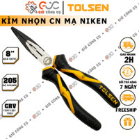 Kìm nhọn công nghiệp 8’’. Kềm răng tuốt dây, cắt cáp, nhổ đinh Tolsen, thép CrV mạ Niken, tay cầm cách điện cao su 10022