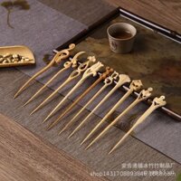 Kim trà bằng tre khắc, muỗng trà tre cổ điển, gắp trà, lễ trà, sáu quý ông, phụ kiện trà Kung Fu, kẹp tóc