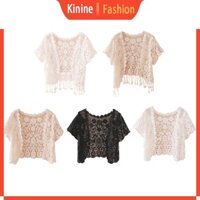 Kin Nữ Thanh Lịch Mở Tua Trước Ren Crop Cardigan Hoa Móc Shrug Áo Khoác