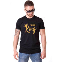King Queen Black Couple T-Shirts Short Sleeve Tops Cotton T-Shirts for Women Men Mom Dad Valentine Day Gifts