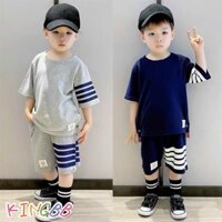 KingBB Bộ thun trai màu xanh/xám áo xẻ lai