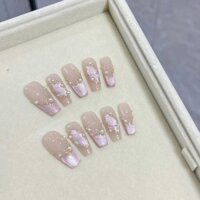 Kính Ánh Trăng Handmade Đeo Móng Tay Màu Hồng Mèo Mắt Vàng Bướm Kim Sa Lấp Lánh Bấm Vào Móng Tay Nghệ Thuật Miếng Dán Màu Trơn Ngọt Ngào Cổ Tích Móng Tay Giả