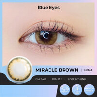 Kính áp tròng Miracle Brown Blue Eyes, dòng lens cận sử dụng sáu tháng, giãn tròng vừa, màu nâu rêu viền xám MIR-BR
