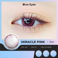 Kính áp tròng Miracle Pink Blue Eyes, dòng lens cận sử dụng sáu tháng, giãn tròng vừa, màu hồng phấn phối xám MIR-PK