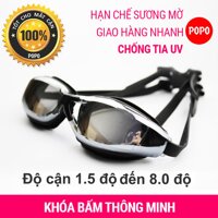 Kính bơi cận độ cận từ 1.5 đến 8.0 POPO GOG kính bơi có độ cho người lớn (nam nữ) và trẻ em từ 8 tuổi mắt kính tráng gương chống UV chống hấp hơi khóa đeo kính thông minh