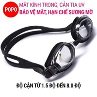 Kính bơi cận người lớn nam nữ trẻ em 5100 POPO kiếng bơi có độ cận thị từ 1.5 độ đến 8.0 độ chống UV - ĐEN 5100,7.0 Độ