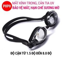 Kính bơi cận thị có độ từ 1,5 đến 8.0 độ POPO phù hợp với người lớn và trẻ em trên 6 tuổi, chống UV - ĐEN 5100,2.5 ĐỘ