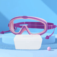 Kính bơi dành cho trẻ em kèm nút bịt tai gọng kính lớn mắt kính trong suốt chống nước, chống sương mù - Tím