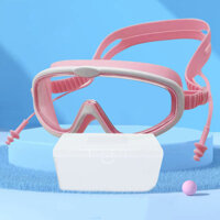 Kính bơi dành cho trẻ em kèm nút bịt tai gọng kính lớn mắt kính trong suốt chống nước, chống sương mù - Hồng