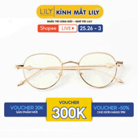 Kính cận nam nữ Lily Eyewear chất liệu kim loại cứng cáp thanh mảnh nhẹ mũi mắt tròn giả cận thời trang 7584