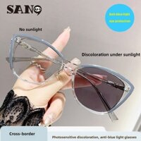 [Kính cận thị đã hoàn thành 0°-400° 】 Kính mắt mèo thời trang Hàn Quốc Retro nhạy cảm với ánh sáng thay đổi màu sắc Kính mắt cận thị chống xanh
