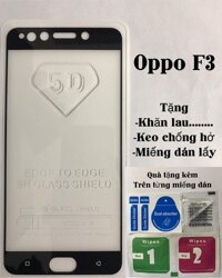 Kính cường lực Oppo F3 (Đen)Tặng miếng lau ướt và khôkeo dán hở méplấy bụi