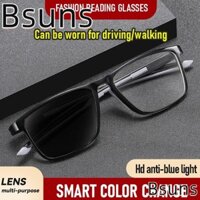 Kính đọc sách chống ánh sáng xanh BSUNS, Kính mắt vuông Photochromic chặn màu xanh lam, Thể thao tiến bộ gần bảo vệ mắt xa Kính mắt quang học siêu nhẹ Văn phòng