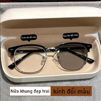 【Kính đổi màu】Tròng kính chống bức xạ kính đổi màu thời trang kính cận thị chống ánh sáng xanh cho nam và nữ BS133