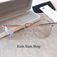 Kính Giả Cận, Gọng Kính Cận Nam Nữ Mắt Tròn Gọng Kim Loại Hàn Quốc - Mắt Kính Chống Ánh Sáng Xanh Bảo Vệ Mắt - Hồng