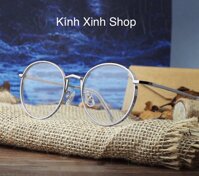 Kính Giả Cận, Gọng Kính Cận Nam Nữ Mắt Tròn Gọng Kim Loại Hàn Quốc - Mắt Kính Chống Ánh Sáng Xanh Bảo Vệ Mắt - Bạc