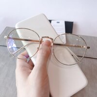 Kính Giả Cận, Gọng Kính Cận Nam Nữ Mắt Tròn Gọng Kim Loại Hàn Quốc - Mắt Kính Chống Ánh Sáng Xanh Bảo Vệ Mắt - Vàng