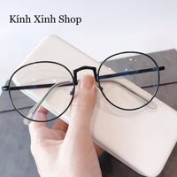 Kính Giả Cận, Gọng Kính Cận Nam Nữ Mắt Tròn Gọng Kim Loại Hàn Quốc - Mắt Kính Chống Ánh Sáng Xanh Bảo Vệ Mắt - Đen