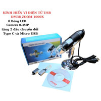 KÍNH HIỂN VI ĐIỆN TỬ USB DM38 ZOOM 1000X Có Đầu Cắm USB,8 Bóng LED, Camera 0,3MP G3-3