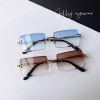Kính không viền dáng vuông unisex màu trong UV400,kính mát không gọng càng kim loại cao cấp