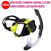 Kính lặn biển ống thở POPO gắn được Action Camera GOPRO, SJCAM mắt kính cường lực cản tia UV